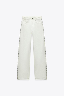 ZARA ДЖИНСЫ Z1975 STRAIGHT СО СРЕДНЕЙ ПОСАДКОЙ И ЗАКЛЕПКАМИ, БЕЛЫЙ
