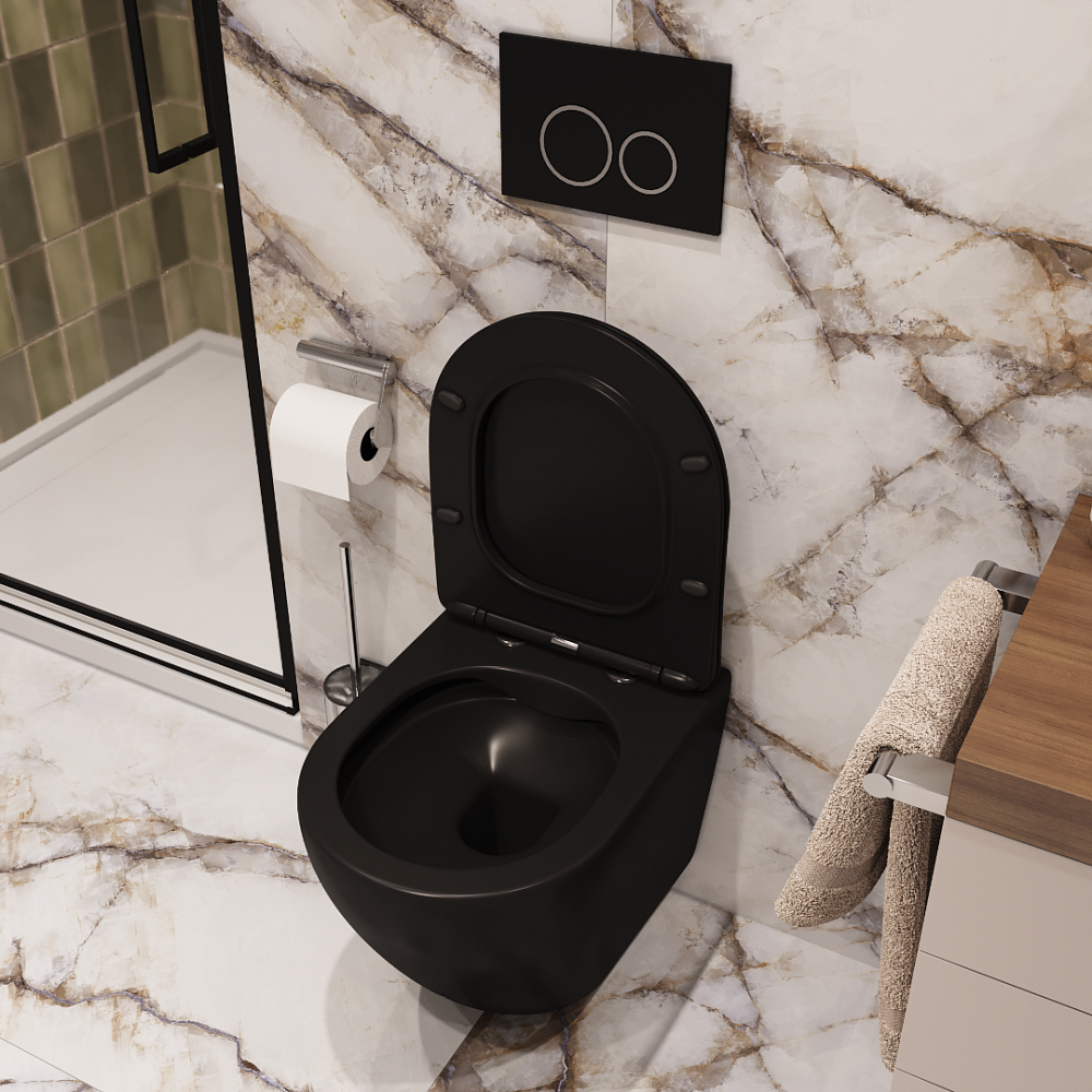 Унитаз подвесной Ceruttispa ТИЧИНО (TICINO) Aria MB CT8918 черный матовый, ТЕРМООБЖИГ (не плёнка) безободковый (485х365х350)