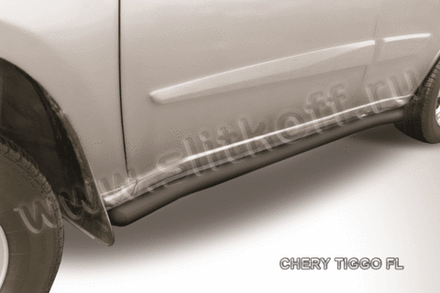 Пороги стальные Chery Tiggo FL (2011-2016) d57 с гибами (серебристые)