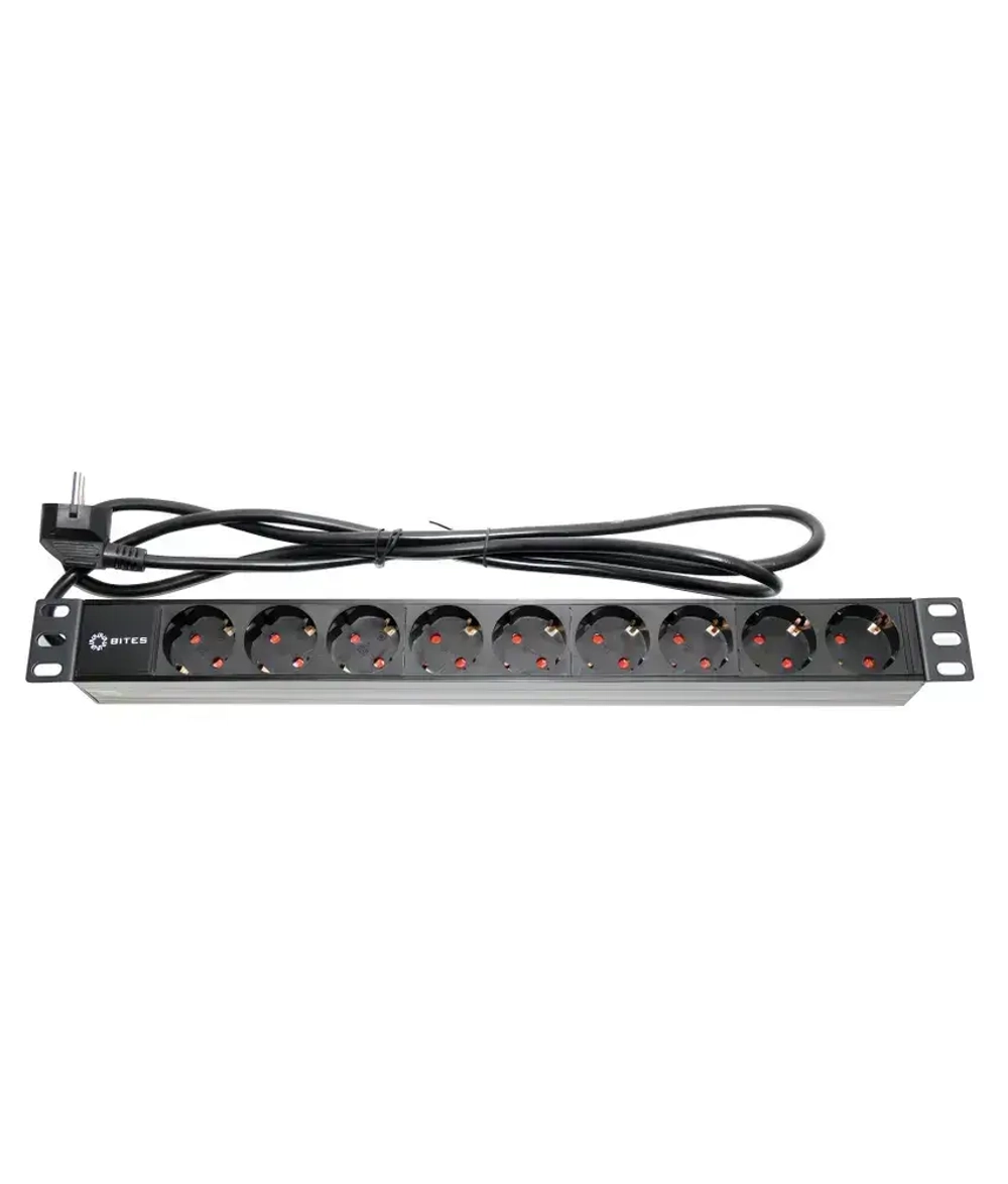 Блок розеток 19", 1U, 9 розеток, 16A, кабель 2 метра, огнеупорный пластик, 5bites PDU919P-02