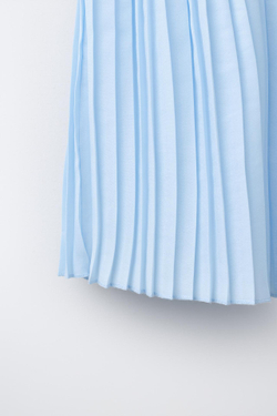 ZARA ЮБКА МИДИ В СКЛАДКУ, ГОЛУБОЙ