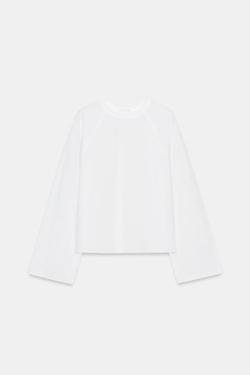 ZARA ФУТБОЛКА С РУКАВАМИ РЕГЛАН, БЕЛЫЙ