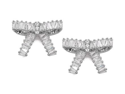 Серьги-гвоздики "Бантик" 14,5мм, с прозрачными кристаллами