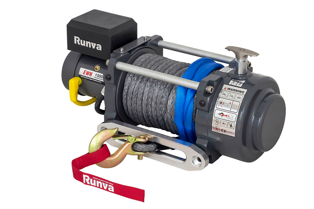 Лебёдка электрическая (индустр.) 12V Runva 15000 lbs 6800 кг синтетический трос