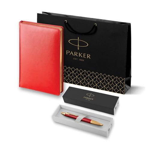 Подарочный набор: Шариковая ручка Parker IM Premium K318 Red GT, цвет чернил синий и красный недатированный ежедневник с золотым срезом