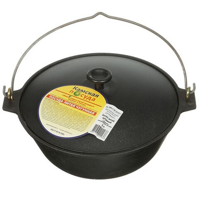 Казан чугун, 3 л, ПЛЧ-3-30-24-65-7, с крыш, с дужкой, Камская посуда, к31д