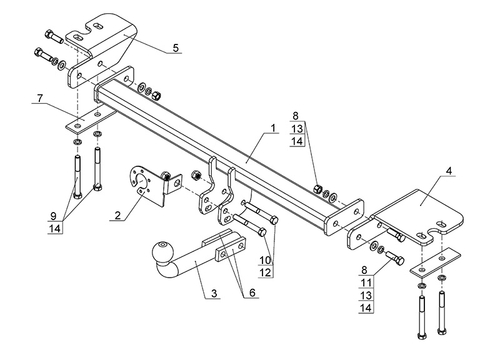 Фаркоп на SsangYong Stavic 2WD / 4WD 2013-2019. Требуется подрезка бампера. Тип шара: A. Нагрузки: 1250/75 кг, SY 012