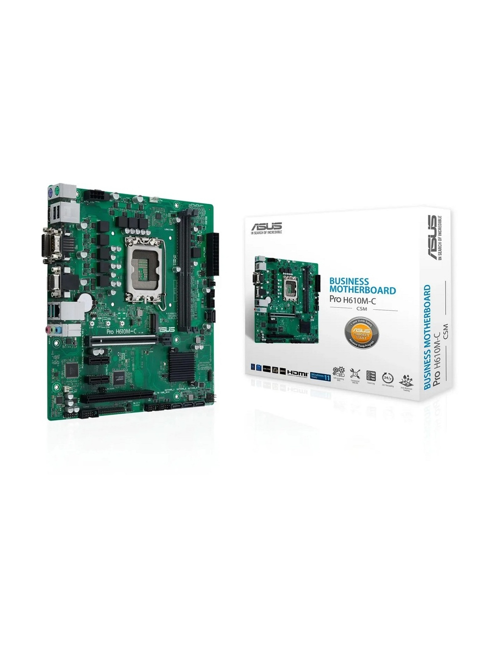 ASUS PRO H610M-C-CSM (Socket 1700, mATX, 2xDDR5(64GB), DP/DVI/HDMI, 1xPCIe 5.0x16/2xPCIe 3.0x1, 4xSATA 6Gb/s, 1xM2, 1xLAN, 1xCom, 2xUSB 3.0, 2xUSB 2.0, 2xPS/2)