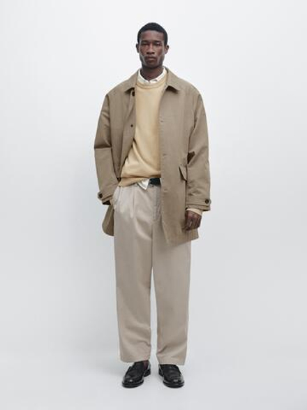 Massimo Dutti Легкий тренч из смесового хлопка, бежевый