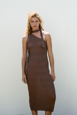 ZARA ПЛАТЬЕ МИДИ АСИММЕТРИЧНОГО, ШОКОЛАДНЫЙ