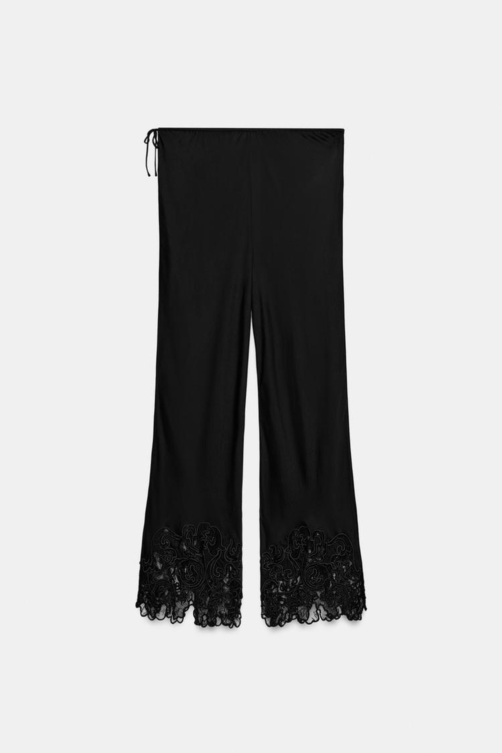 ZARA АТЛАСНЫЕ БРЮКИ С ВЫШИВКОЙ — ZW COLLECTION, ЧЕРНЫЙ