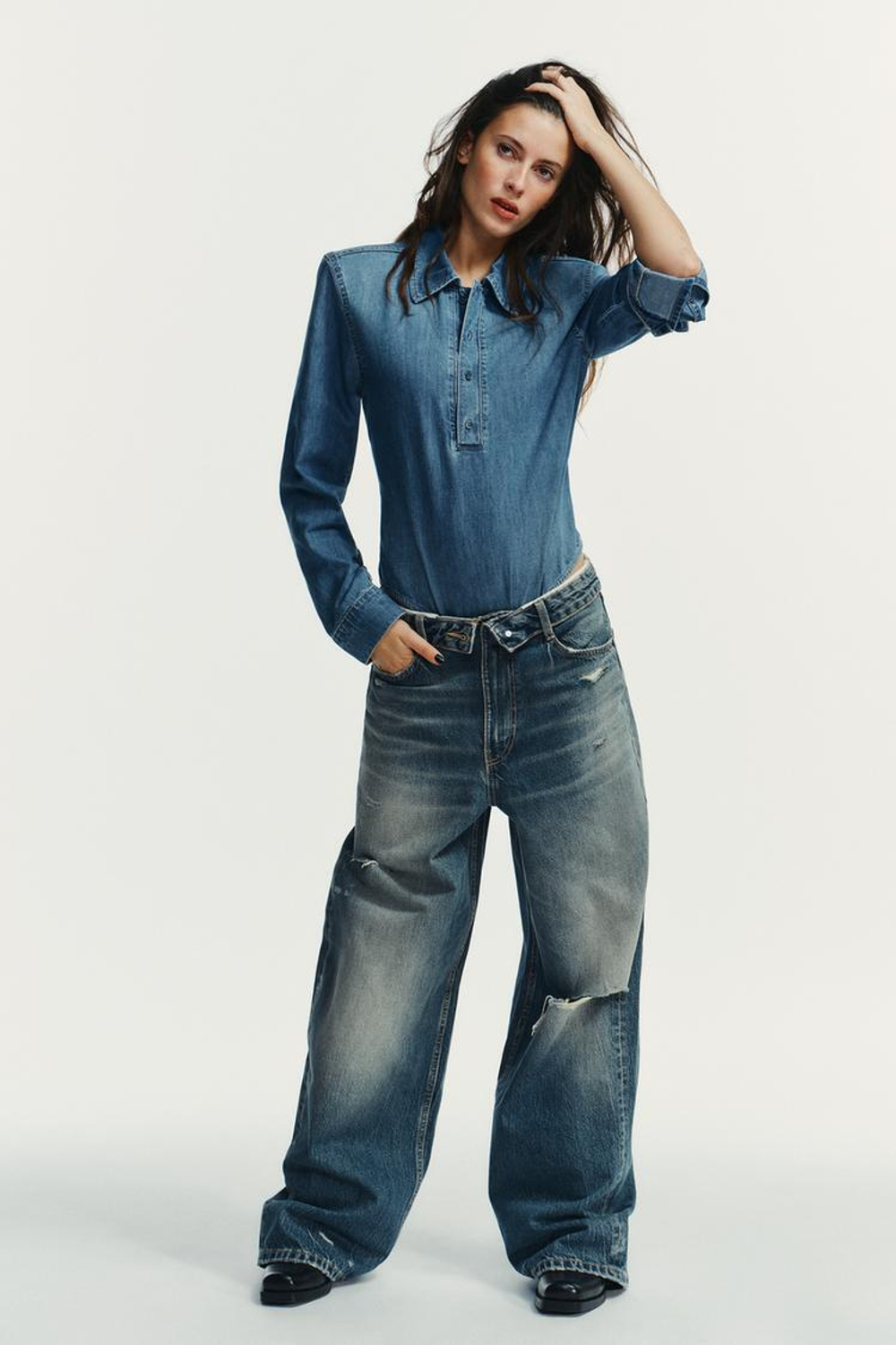 ZARA БОДИ-РУБАШКА С ПОДПЛЕЧНИКАМИ, СИНИЙ