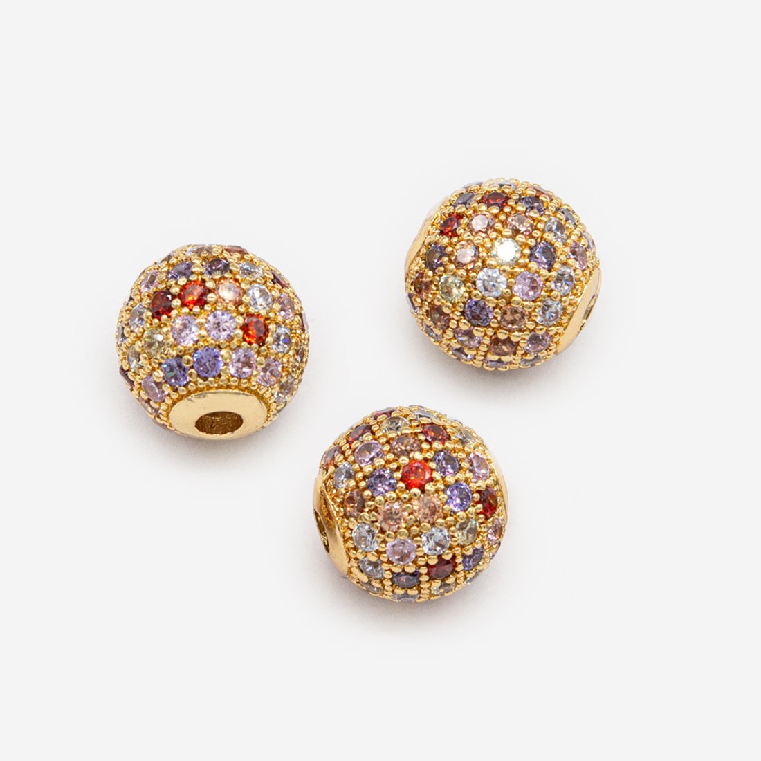 Бусина с разноцветными фианитами, 10мм, позолота