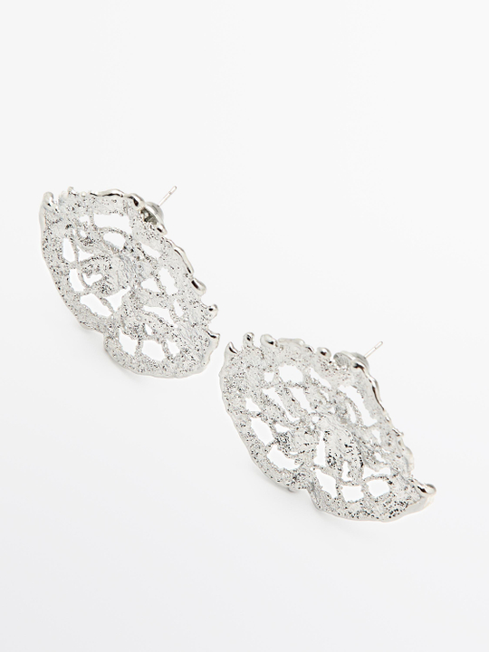 Massimo Dutti Круглые кружевные серьги, серебряный