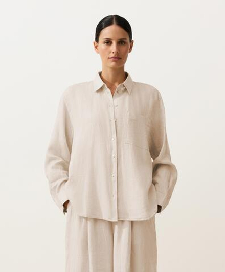 Oysho Рубашка свободного кроя из 100%-го льна, песочный меланж
