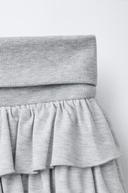 ZARA ЮБКА-ШОРТЫ В ПОЛОСКУ С ВОЛАНАМИ, СЕРЫЙ МЕЛАНЖ