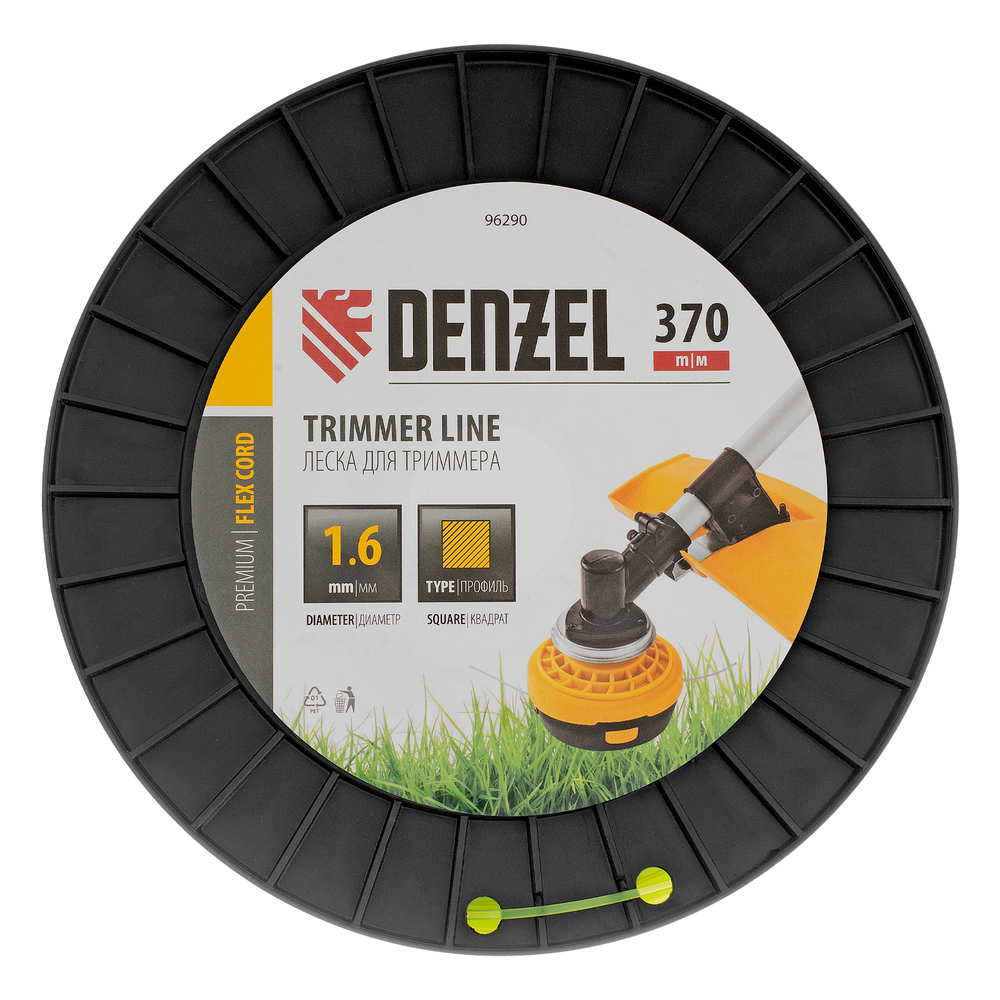 Леска для триммера квадрат 1,6мм х 370м, на DIN катушке FLEX CORD Denzel