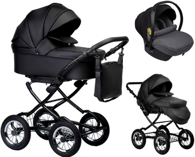 Детская коляска Indigo Barbara Eco Classic 3 в 1 с автокреслом Avionaut Cosmo Grey Be03 черная кожа