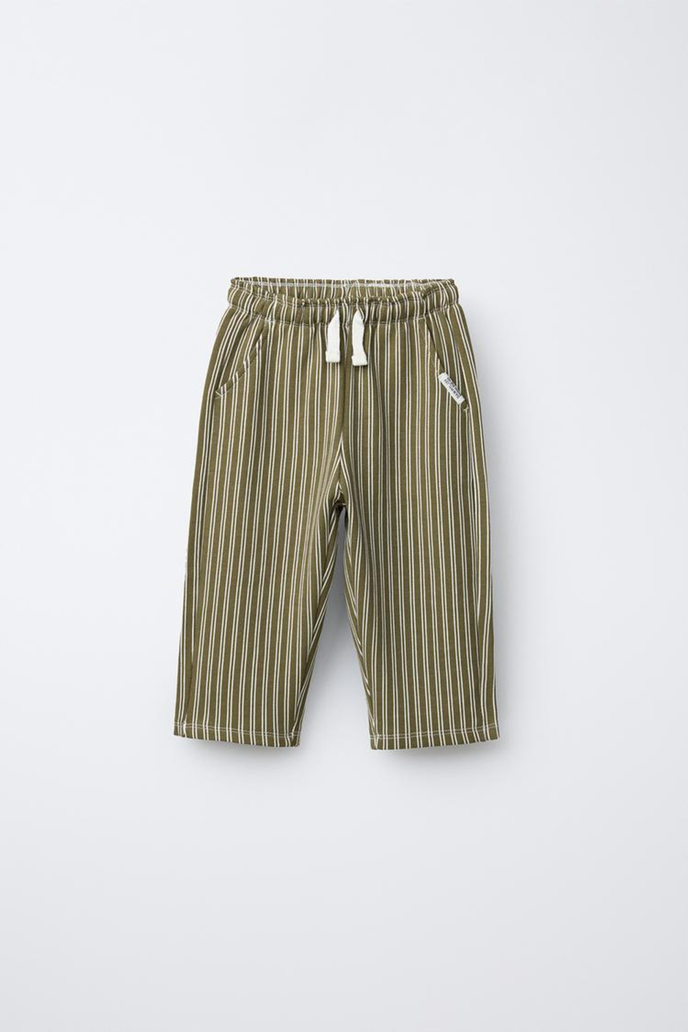 ZARA БРЮКИ ИЗ МЯГКОЙ ТКАНИ В ПОЛОСКУ, ЗЕЛЕНЫЙ