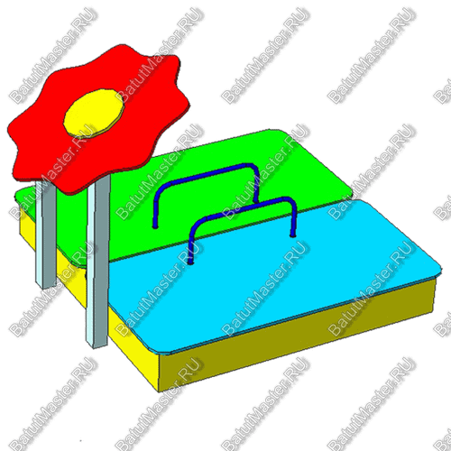 Песочница с цветком и двумя деревянными крышками на петлях