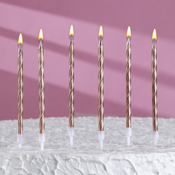 Свечи в торт витые с подставкой, 6 шт, 11 см, шампань