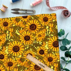 Ткань премиум интерлок поле подсолнухов