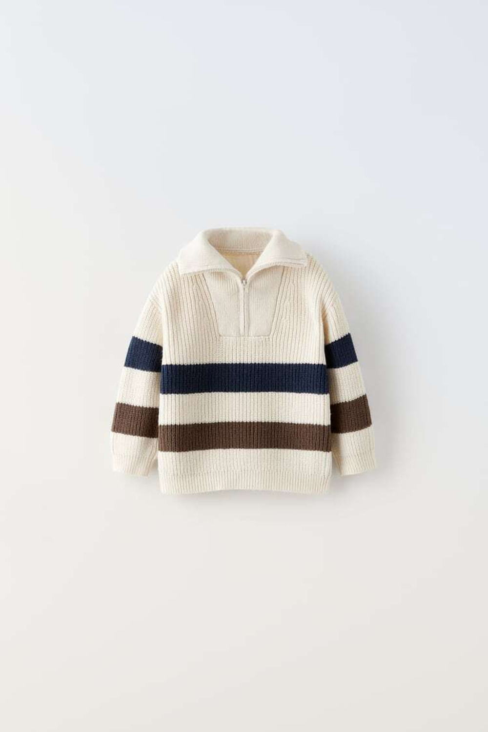 ZARA СВИТЕР В ПОЛОСКУ НА МОЛНИИ, ЭКРЮ