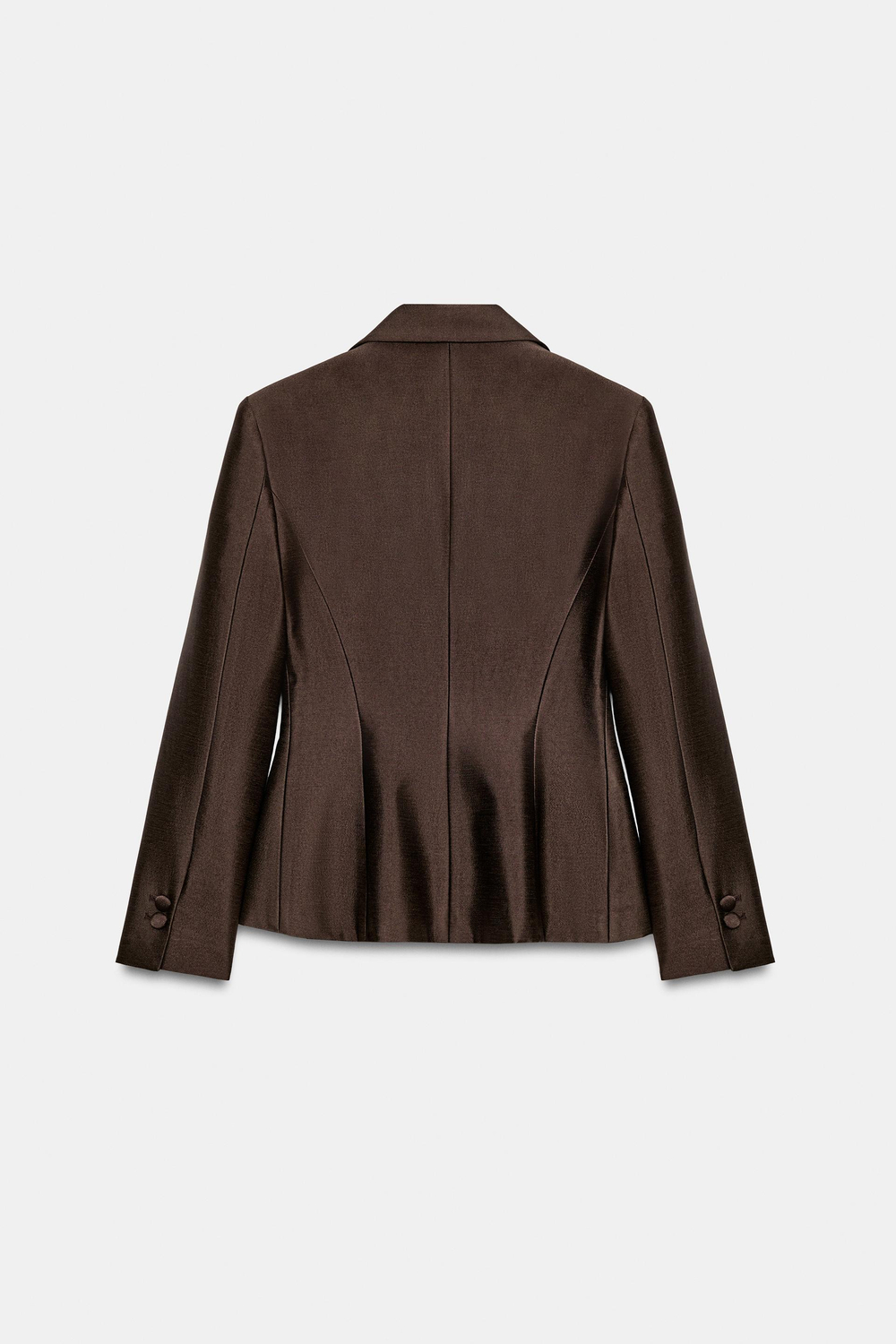 ZARA АТЛАСНЫЙ ПРИТАЛЕННЫЙ БЛЕЙЗЕР, КОРИЧНЕВЫЙ