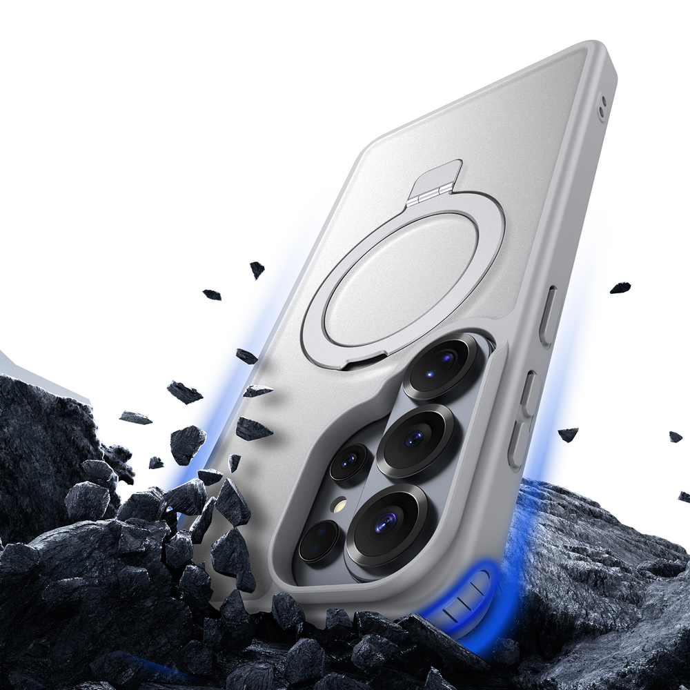 Чехол серого цвета с MagSafe для Samsung Galaxy S26 Ultra, серия Yind Series Case от Dux Ducis (версия с магнитной откидной подставкой)