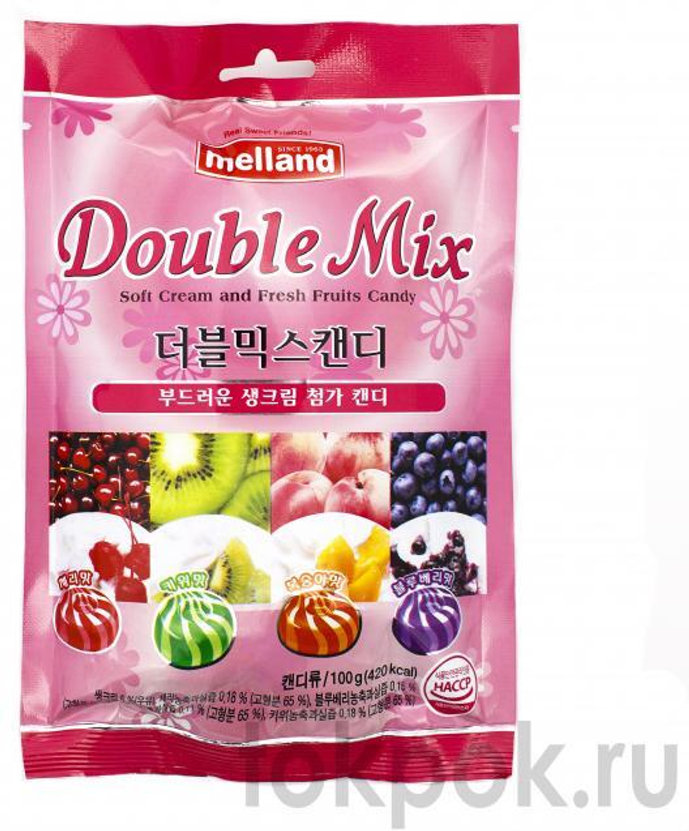 Карамель фруктовая со сливками (вишня, киви, персик, черника) Melland Double Mix Candy, 100 гр
