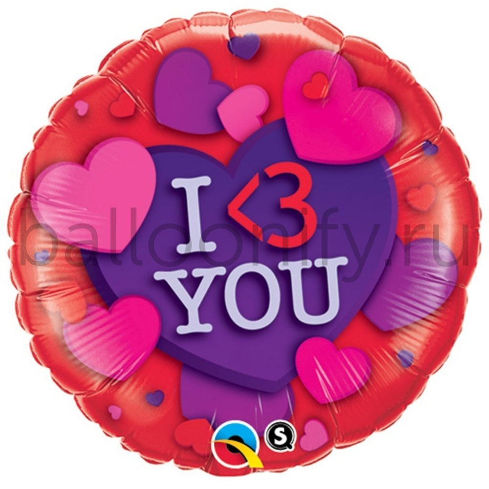 Фольгированная фигура, круг, ILY сердца,18"/ 46 СМ