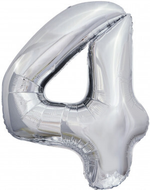 Шар (34''/86 см) Цифра, 4 ЭКО, Серебро, 1 шт. в упак.