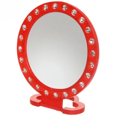 Зеркало настольное в пластиковой оправе «Белые выемки» круг, подвесное d-15см (Стикер на минивложение10шт)