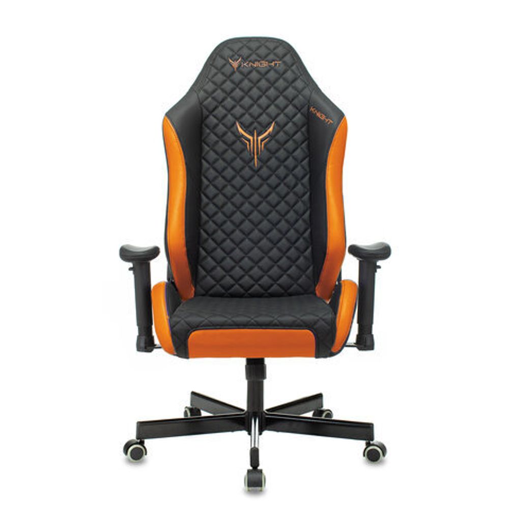 Кресло компьютерное Knight EXPLORE, 2 подушки, экокожа премиум, черное/оранжевое, 1628886