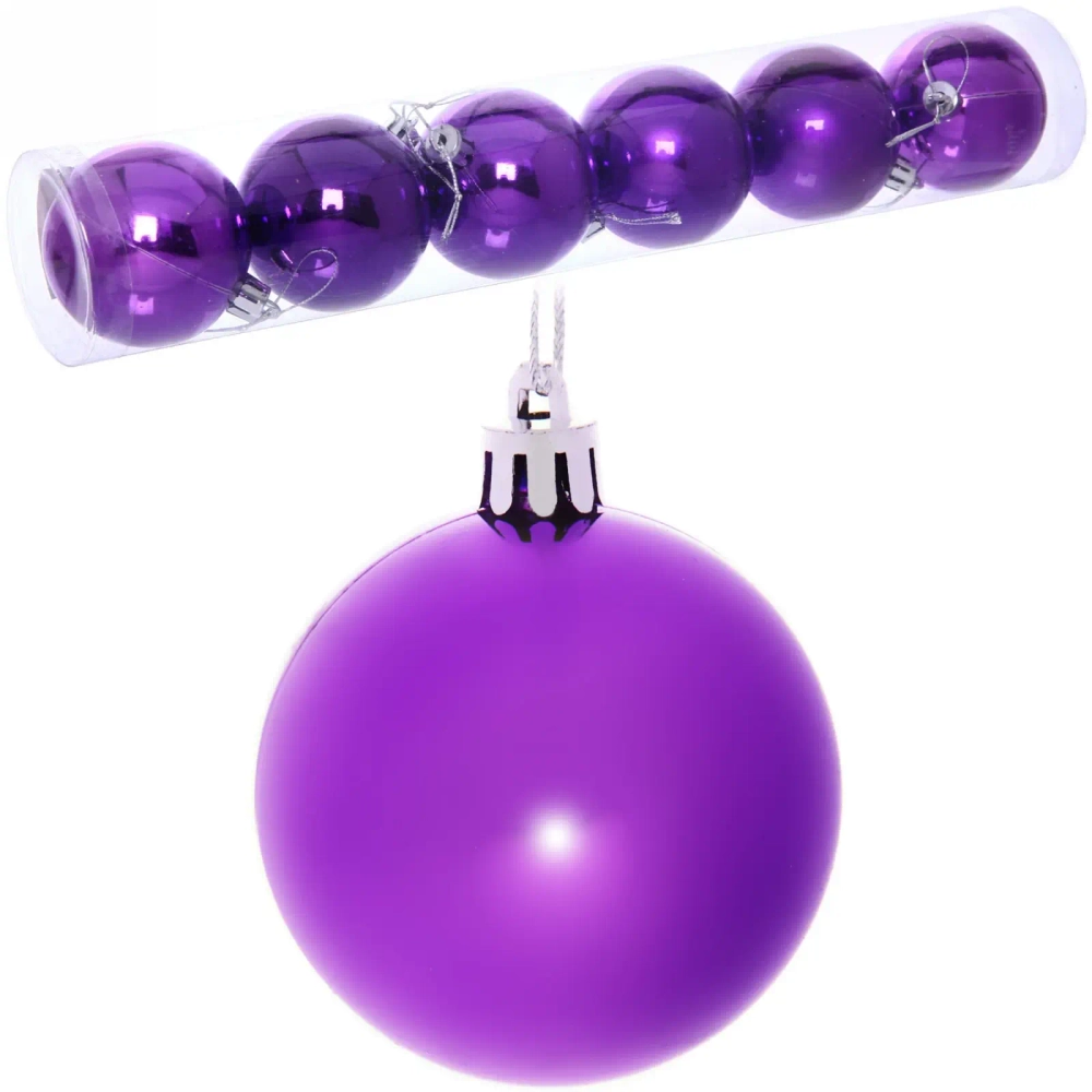 Новогодние шары 6 см (набор 6 шт) «Глянец», фиолетовый