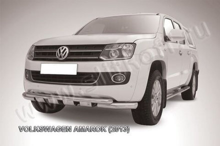Защита переднего бампера (нержавейка) Volkswagen Amarok (2010-2016) d76+d57 с защитой картера (черный)