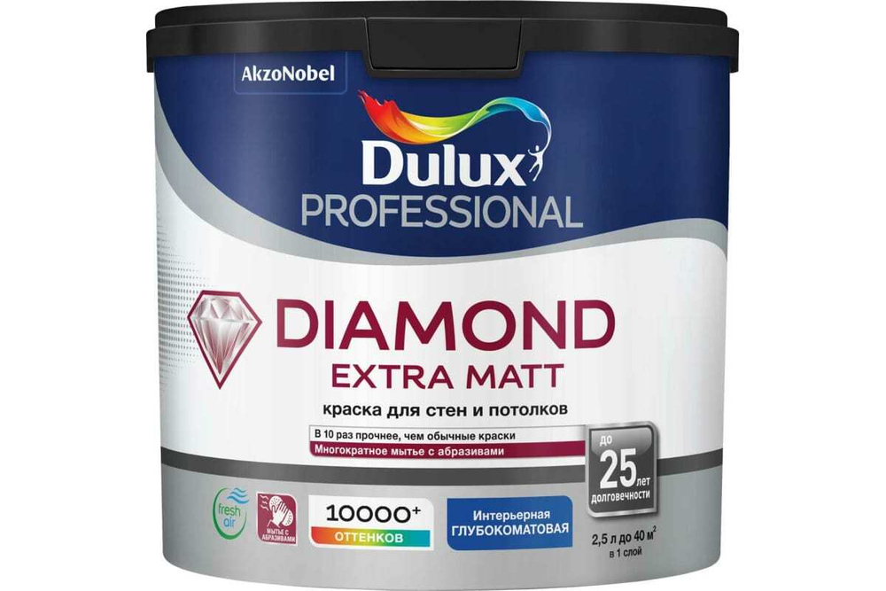 Краска для стен и потолков водно-дисперсионная Dulux Diamond Extra Matt глубокоматовая база BW
