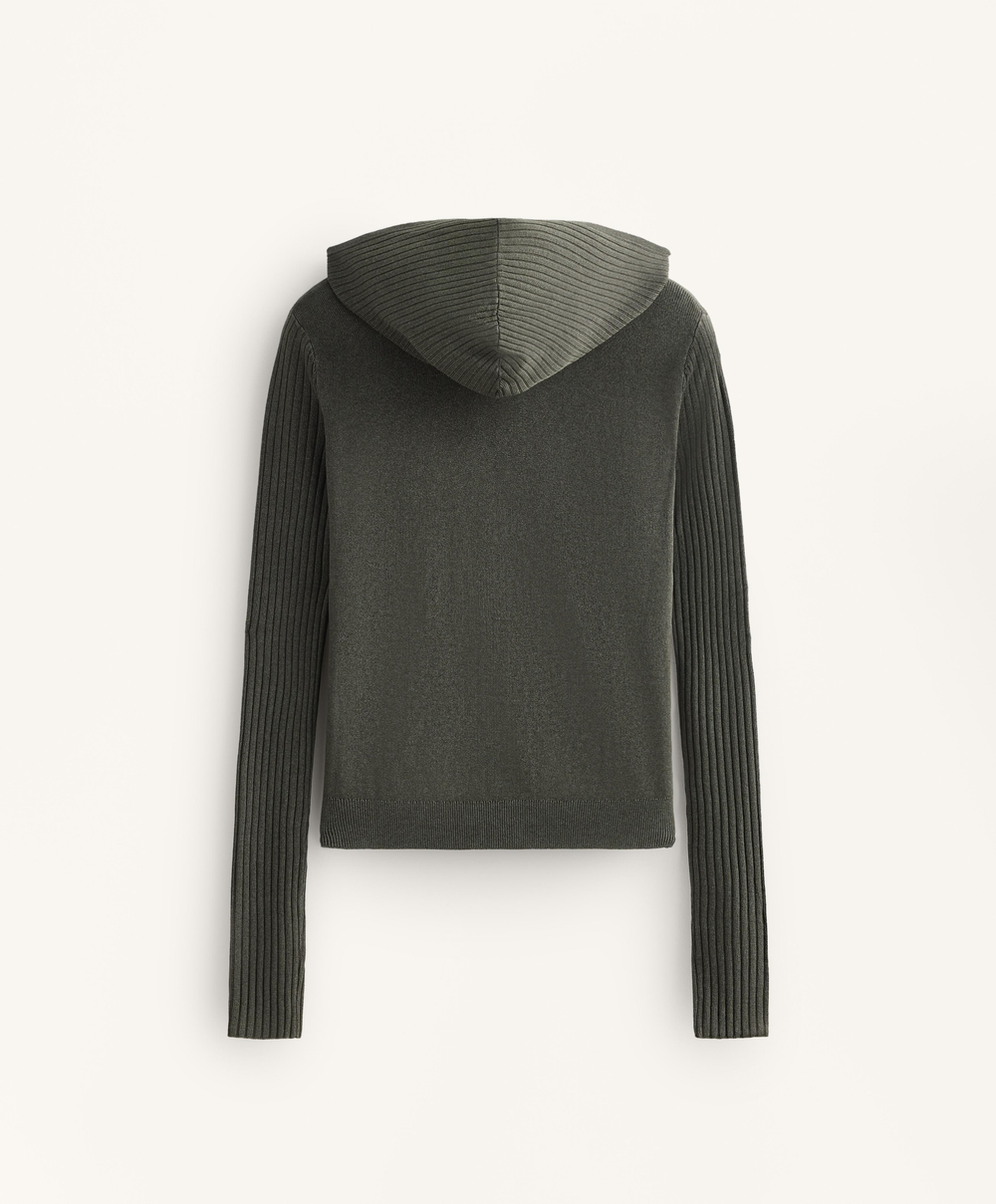 Oysho Вязаный кардиган с капюшоном облегающего кроя, зеленый