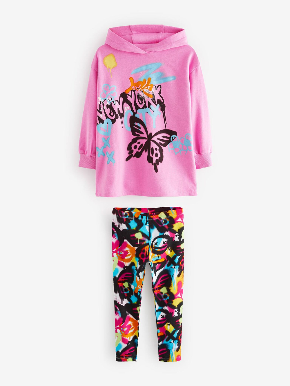 Толстовка с капюшоном и легинсы в комплекте для девочки Next 656-512, Розовый, Черный