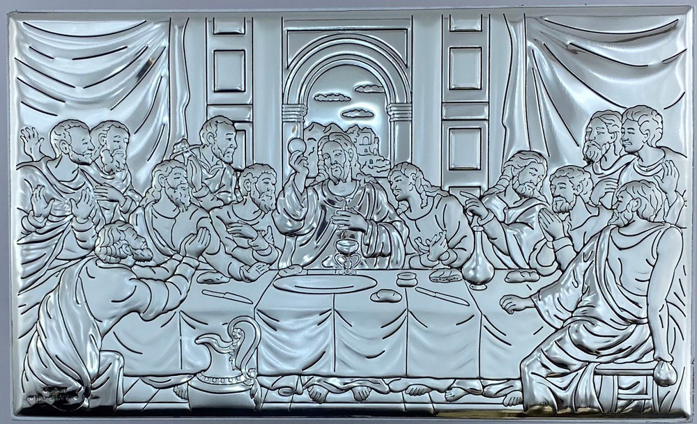 Тайная Вечеря, прямоугольная, белое дерево 90х150