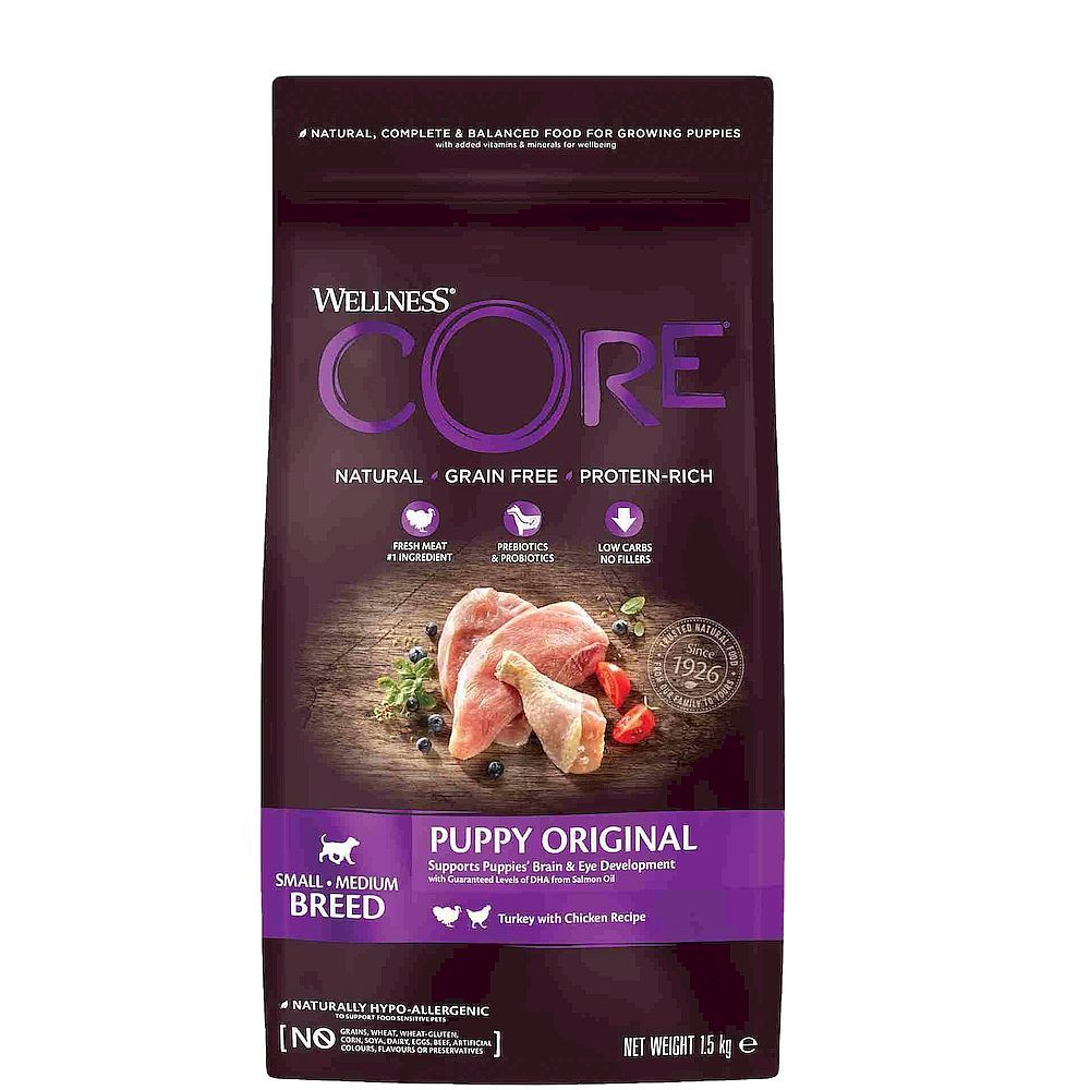 Сухой корм CORE для щенков мелких и средних пород, из индейки с курицей, пакет 1,5кг