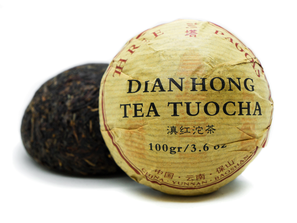 0670к Чай прессованный красный "Саньта, Дянь Хун" то ча, 100гр