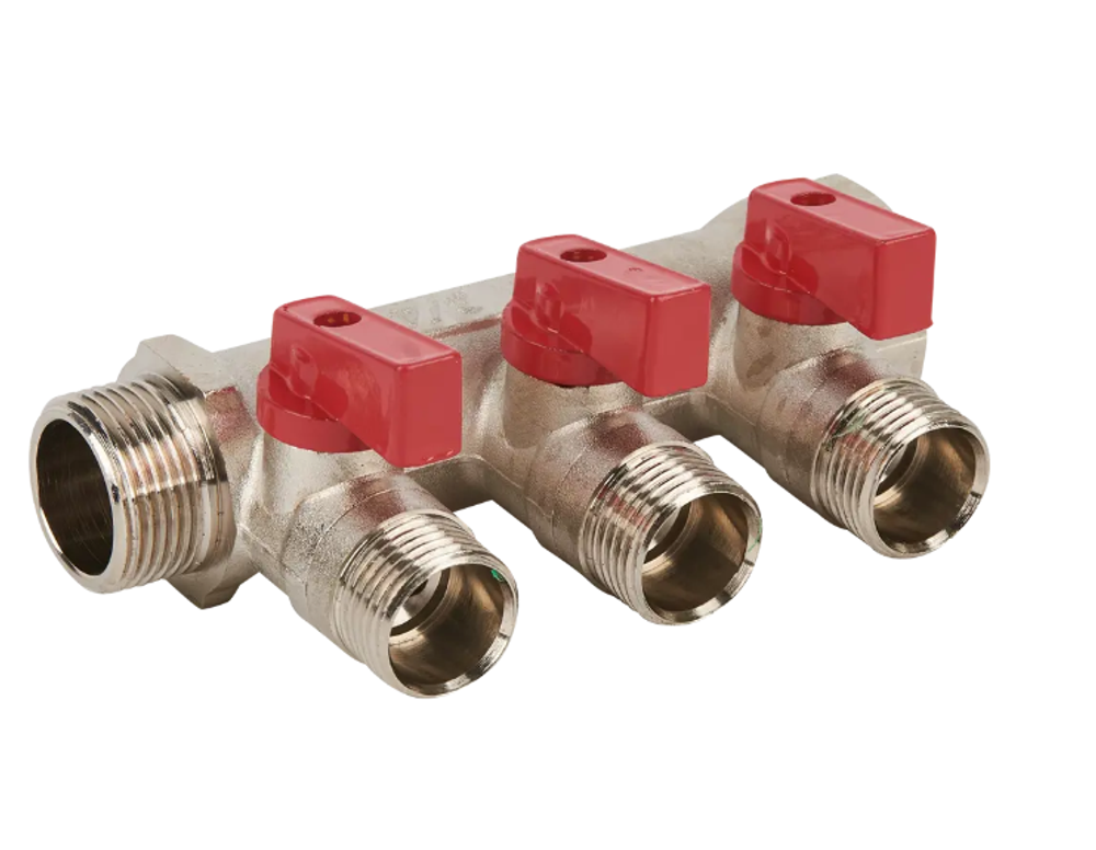 Коллектор латунь 3/4"внутр/наруж с 3-мя шаровыми кранами на 1/2" TERMA (14016)