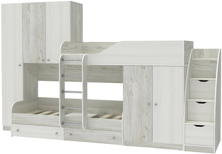 Двухъярусная кровать КарИВи Лео с лестницей Комод КарИВиом Винтерберг Белое Дерево
