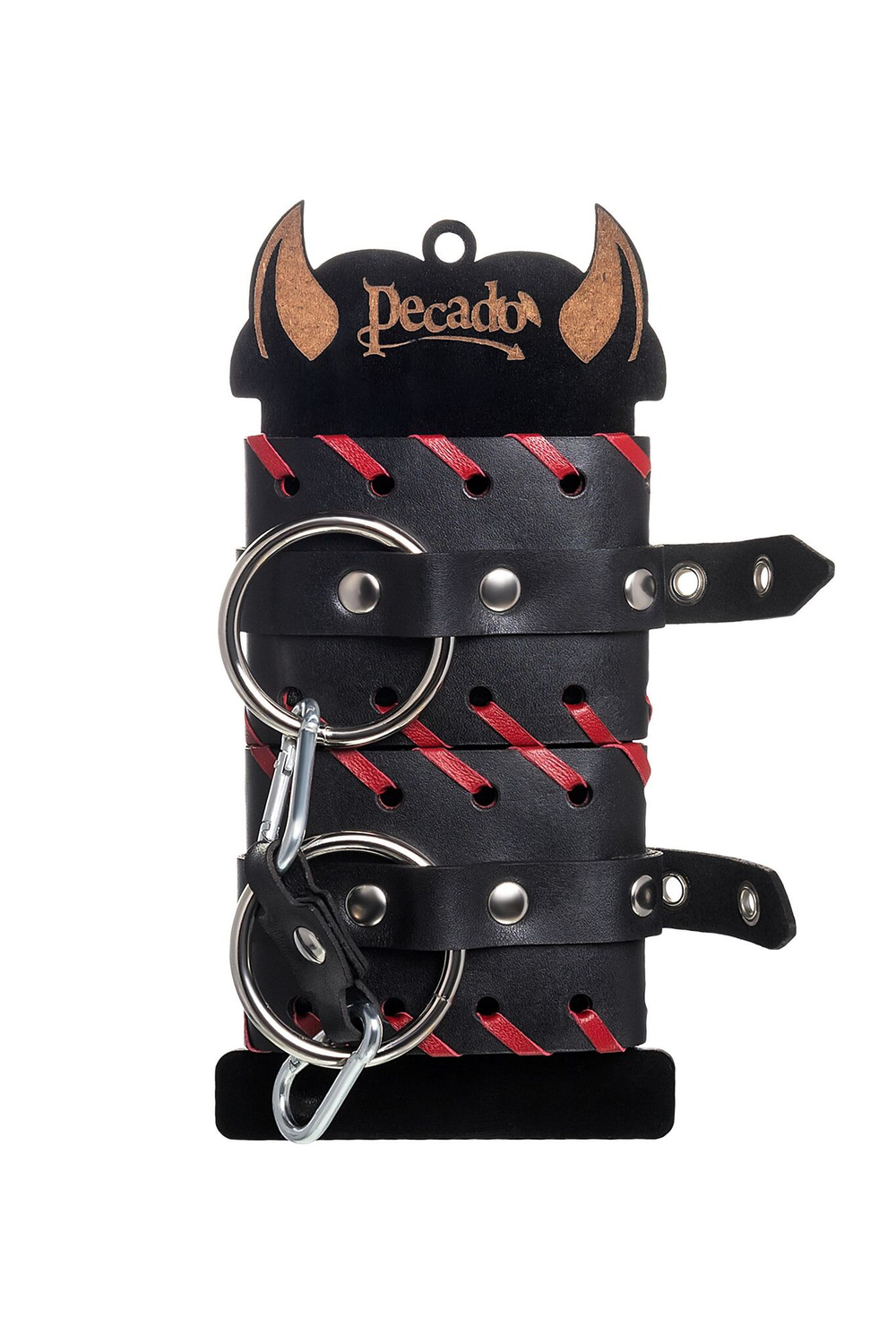 Черно-красные наручники из натуральной кожи (Цвет: черный с красным)