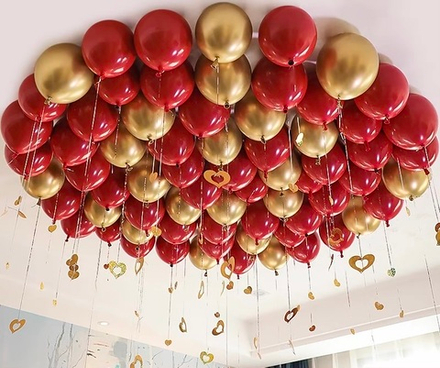 Воздушные шары красные стеклянные с золотом
