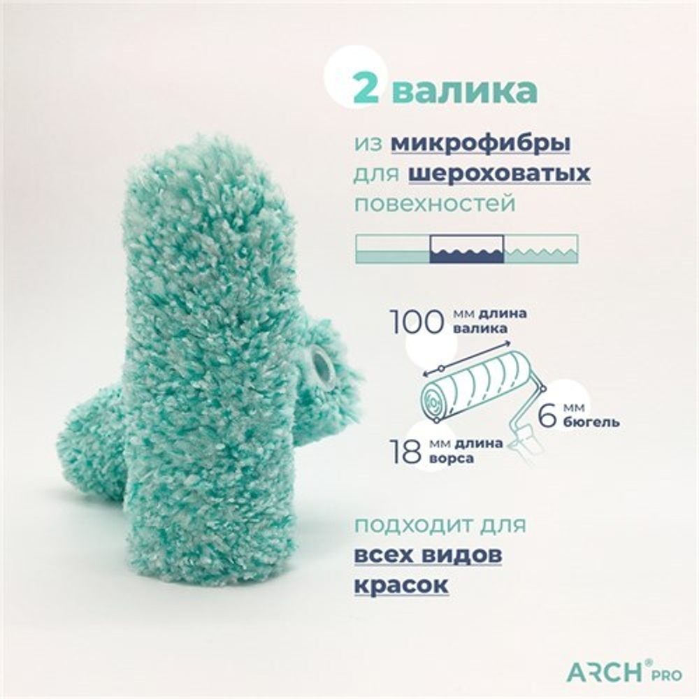 ARCH PRO GOLD Валик из микрофибры, 10 см (2 шт), ворс 18 мм, бюгель 6 мм