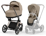 Коляска 3 в 1 Cybex Priam IV Rosegold complete и автокресло Aton S2 i-Size Ocean Blue Cozy Beige