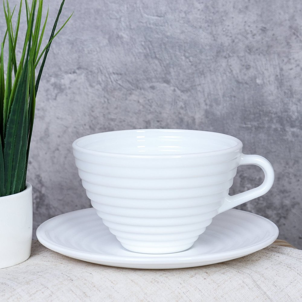 Чайная пара 230мл белая рифленая / N-BWB230BWBD60-6 (WHITE)