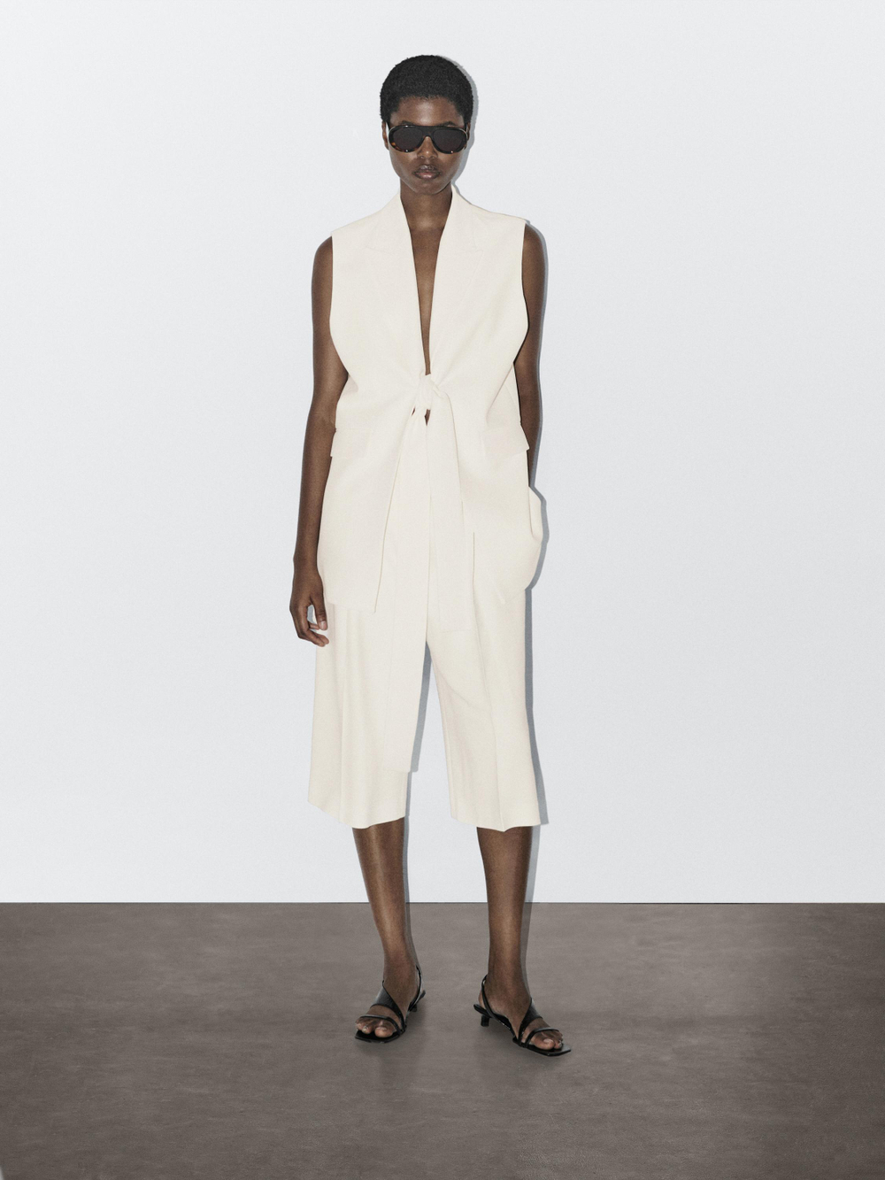 Massimo Dutti Элегантный жилет с бантом - STUDIO, кремовый